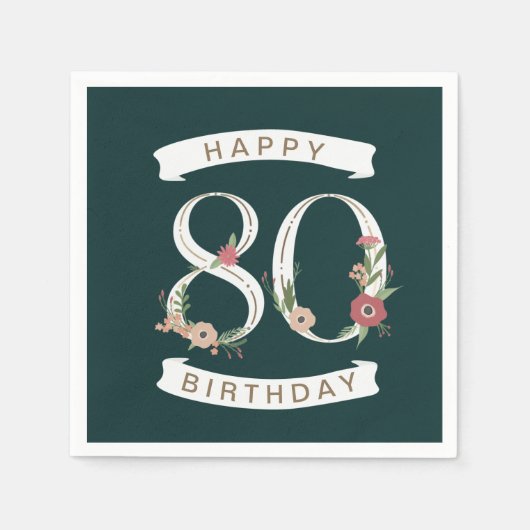 Serviette En Papier Beaux chiffres floraux 80e anniversaire serviettes (Devant)