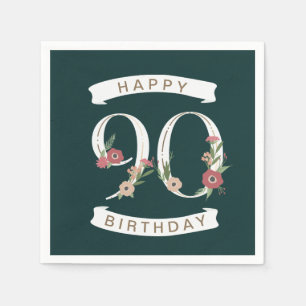 Serviette En Papier Beaux chiffres floraux 90e anniversaire serviettes