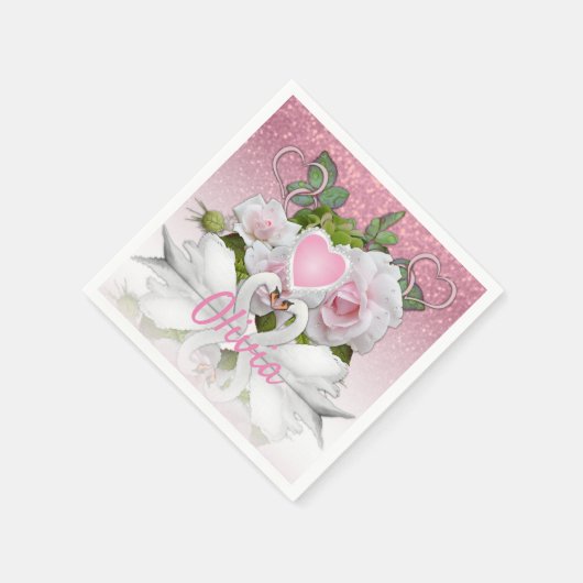 Serviette En Papier Beaux cygnes blancs - Personnaliser (Coin)