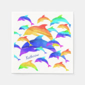 Serviette En Papier Beaux dauphins en arc-en-ciel avec prénom (Devant)