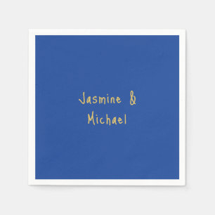 Serviette En Papier Beaux Noms De Couple Calligraphie Chic Bleu Et Or