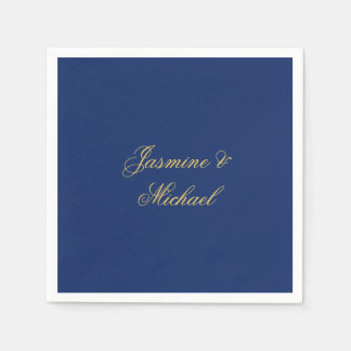 Serviette En Papier Beaux Noms De Couple Calligraphie Chic Bleu Et Or