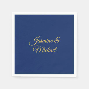 Serviette En Papier Beaux Noms De Couple Calligraphie Chic Bleu & Or