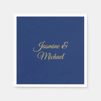 Serviette En Papier Beaux Noms De Couple Calligraphie Chic Bleu & Or