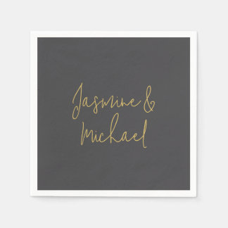 Serviette En Papier Beaux Noms De Couple Calligraphie Chic Gris Et Or