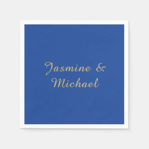 Serviette En Papier Beaux Noms De Couple Calligraphiés Bleu Et Or