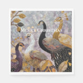 Serviette En Papier Beaux Paons Blancs Dorés de Noël (Devant)