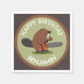 Serviette En Papier Beaver avec tronçonneuse drôle d'anniversaire pers (Devant)
