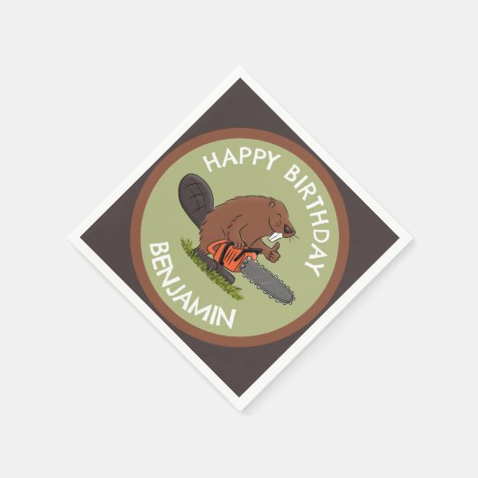 Serviette En Papier Beaver avec tronçonneuse drôle d'anniversaire pers (Coin)