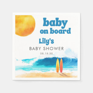 Serviette En Papier Bébé à bord Surf Beach Baby Shower Aquarelle