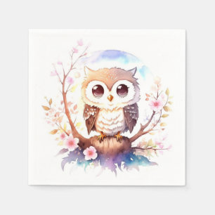 Serviette En Papier Bébé à thème Hibou Bois Douche fille