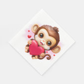 Serviette En Papier Bébé adorable singe tenant un coeur rouge (Coin)