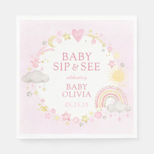 Serviette En Papier Bébé Arc-en-ciel Aquarelle Fille Boire et Voir