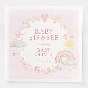 Serviette En Papier Bébé Arc-en-ciel Aquarelle Fille Boire et Voir