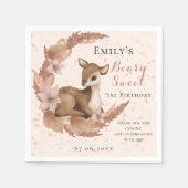 Serviette En Papier Bébé Bambi & Fleurs Lune Poussière Rose Anniversai (Devant)