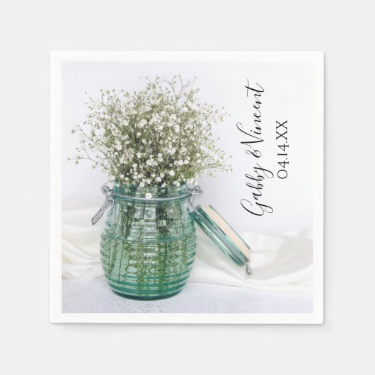 Serviette En Papier Bébé blanc souffle en bleu Jar Vase Mariage (Devant)