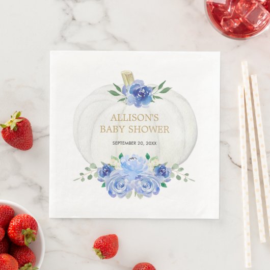 Serviette En Papier Bébé bleu blanc vert fleuri blanc citrouille (En situation)