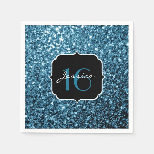 Serviette En Papier Bébé bleu clair faux parties scintillant scintille (Devant)