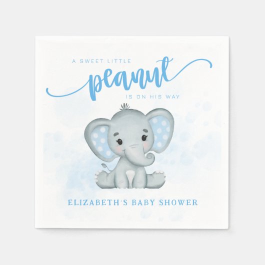 Serviette En Papier Bébé bleu Eléphant Petit Baby shower d'arachide (Devant)