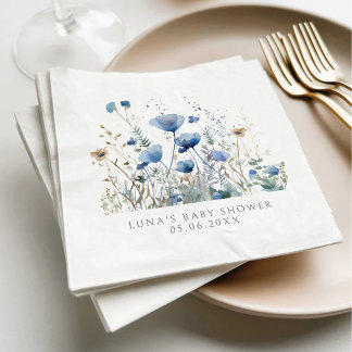 Serviette En Papier Bébé Bleu En Fleur Baby shower Fleur sauvage Flora