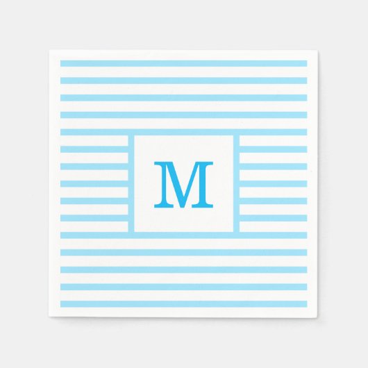 Serviette En Papier Bébé Bleu et Blancs Monogramme personnalisé (Devant)