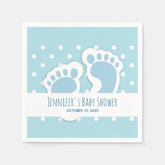 Serviette En Papier Bébé bleu mou Pieds de garçon (Devant)