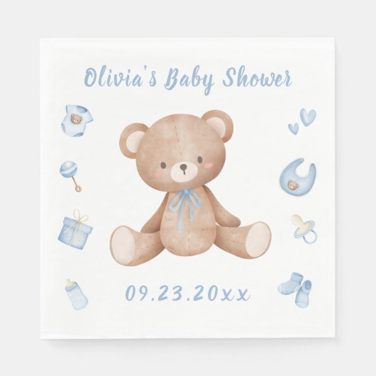 Serviette En Papier Bébé bleu ours garçon mignon Baby shower (Devant)