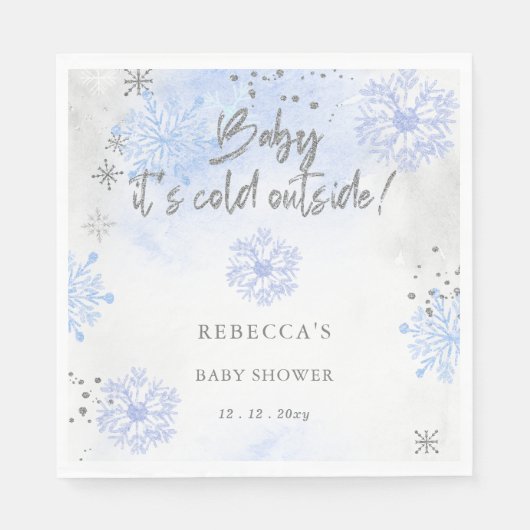Serviette En Papier Bébé bleu son Baby shower d'hiver froid à l'extéri (Devant)