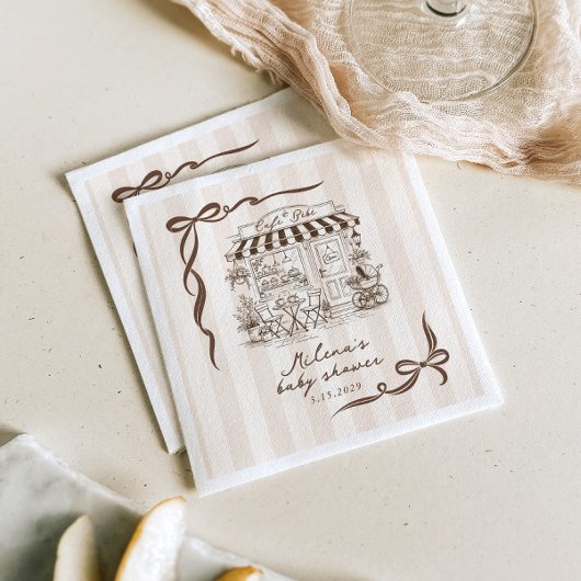 Serviette En Papier Bebe Cafe Gender neutral Bow Stripes Baby Shower