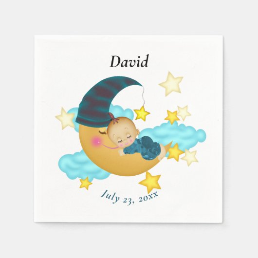 Serviette En Papier Bébé Casquette bleu foncé sur une lune (Devant)