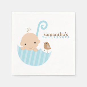 Serviette En Papier Bébé dans le Baby shower à parapluie bleu