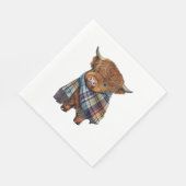 Serviette En Papier Bébé De Vache De West Highland Avec Écharpe Plaid (Coin)