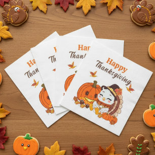 Serviette En Papier Bébé Dinde Et Citrouille Célébrant Thanksgiving 