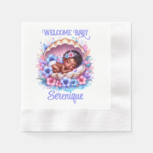 Serviette En Papier Bébé dormant fille en coquillages Pastel Floral