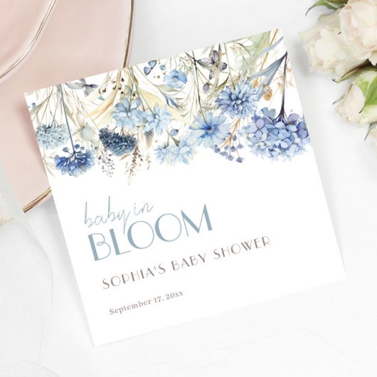 Serviette En Papier Bébé DUSTY en Fleur Bleu Beige Baby shower élégant