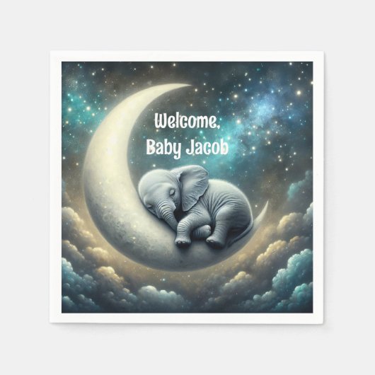 Serviette En Papier Bébé Eléphant Dormir Sur Crescent Moon (Devant)