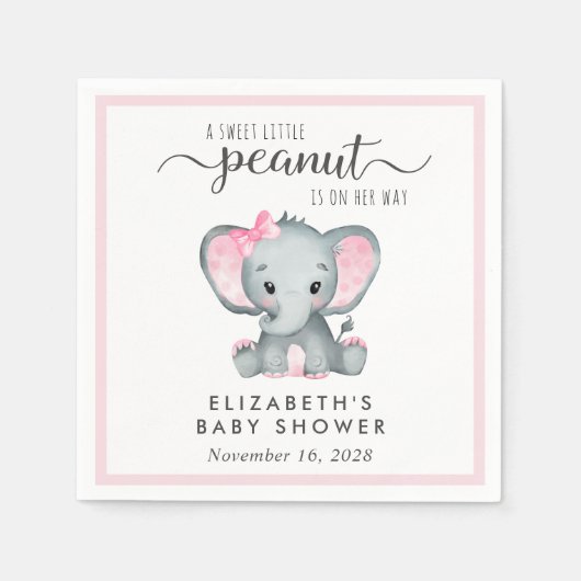 Serviette En Papier Bébé Eléphant mignon Douche fille (Devant)
