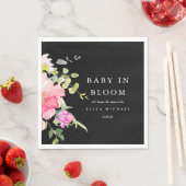 Serviette En Papier Bébé en Fleur Aquarelle Baby shower Floral Noir (En situation)