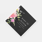 Serviette En Papier Bébé en Fleur Aquarelle Baby shower Floral Noir (Coin)
