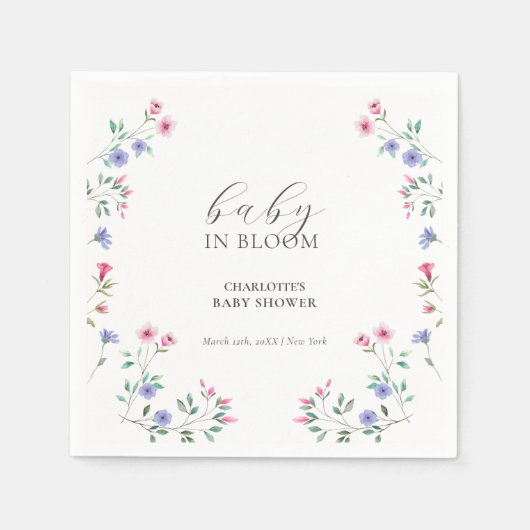 Serviette En Papier Bébé en fleur | Baby shower Fleur sauvage simple (Devant)