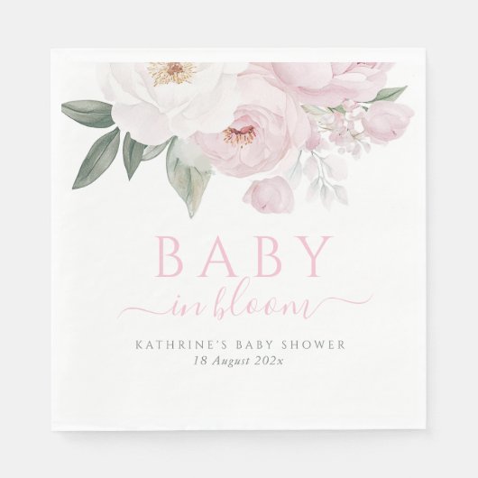 Serviette En Papier bébé en fleur baby shower fleuri rose (Devant)