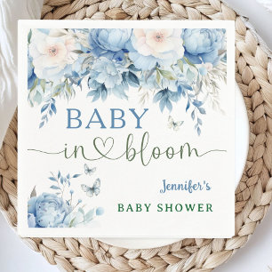 Serviette En Papier Bébé en Fleur Baby shower Floral Dusty Blue
