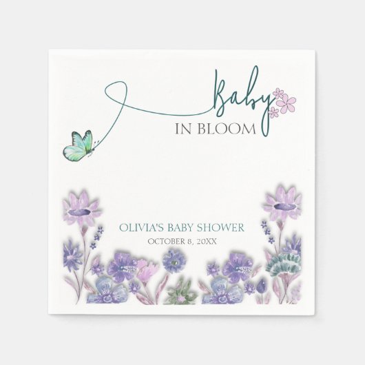 Serviette En Papier Bébé En Fleur Baby shower Floral Violet (Devant)