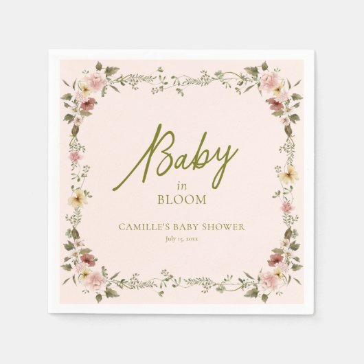 Serviette En Papier Bébé en Fleur Baby shower rose (Devant)