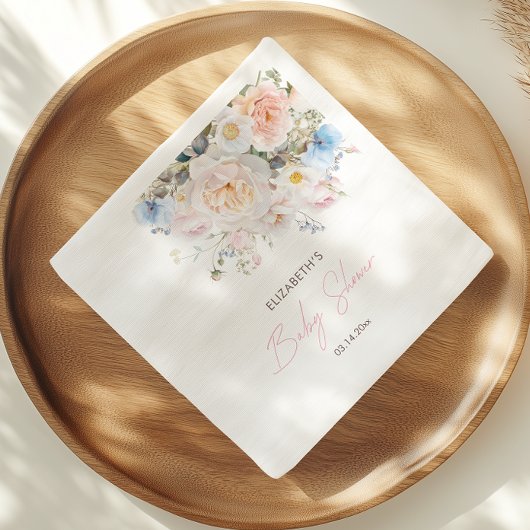 Serviette En Papier Bébé En Fleur Baby shower rose Floral