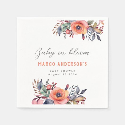 Serviette En Papier Bébé en Fleur Cute Peach Garden Rustique (Devant)