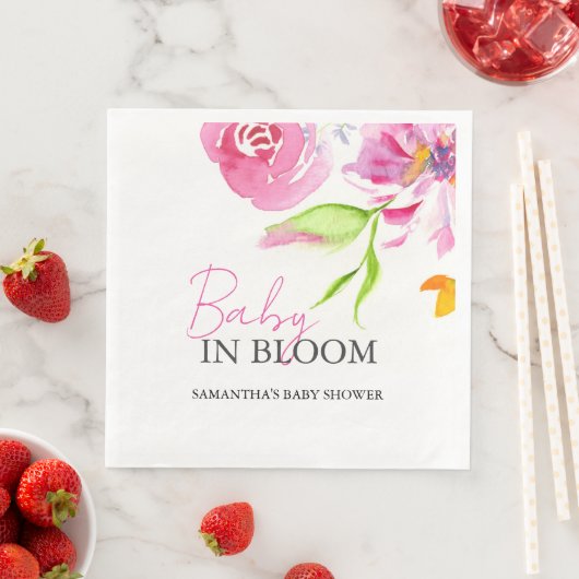 Serviette En Papier Bébé En Fleur Douche Aquarelle (En situation)