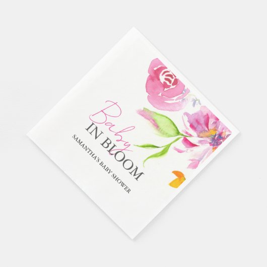 Serviette En Papier Bébé En Fleur Douche Aquarelle (Coin)