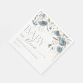 Serviette En Papier Bébé en Fleur Dusty bleu beige baby shower garçon (Coin)