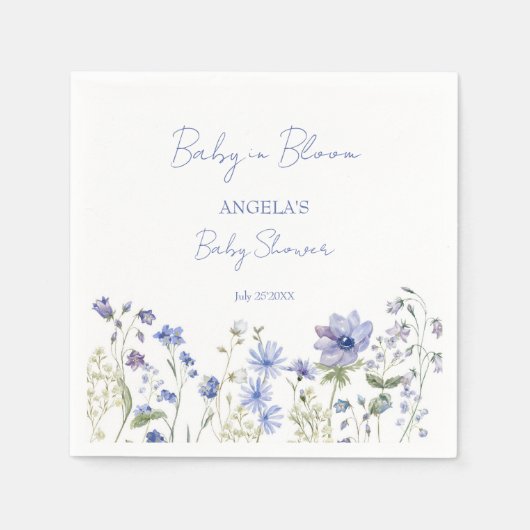 Serviette En Papier Bébé en fleur Fleur sauvage baby shower bleu pouss (Devant)